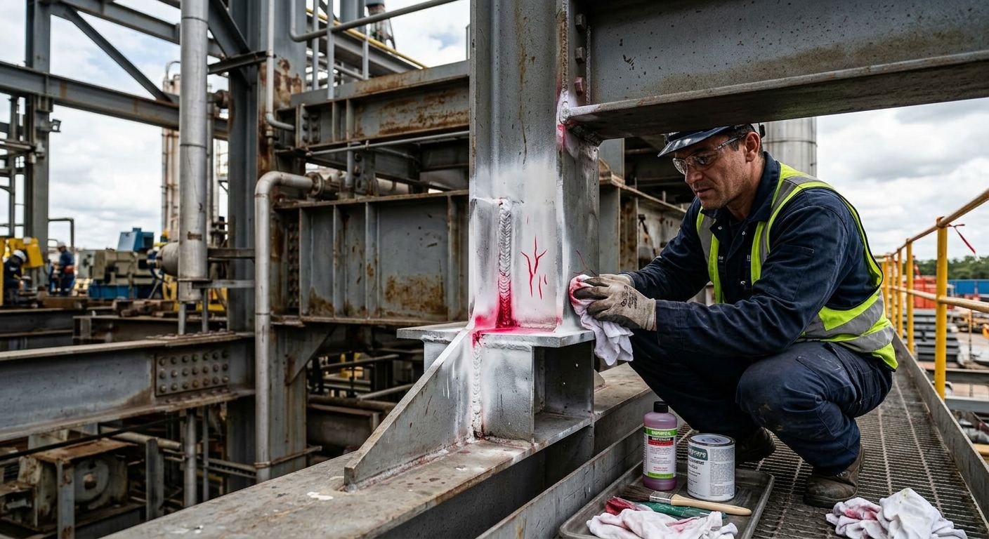 Ensaio por líquido penetrante em solda